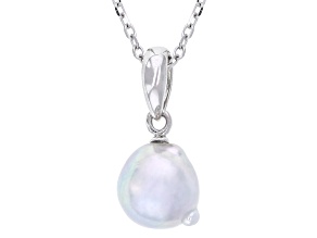 Platinum Cultured Japanese Akoya Pearl rhodium Over Sterling Silver Pendant With Chain