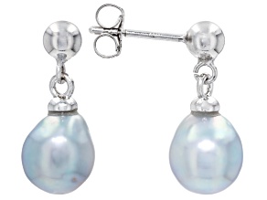 Platinum Cultured Japanese Akoya Pearl Rhodium Over Sterling Silver Earrings