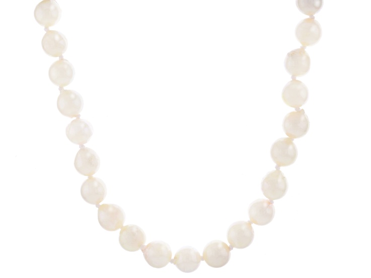 White Cultured Japanese Akoya Pearl Rhodium Over Sterling Silver 18 Inch Strand Necklace