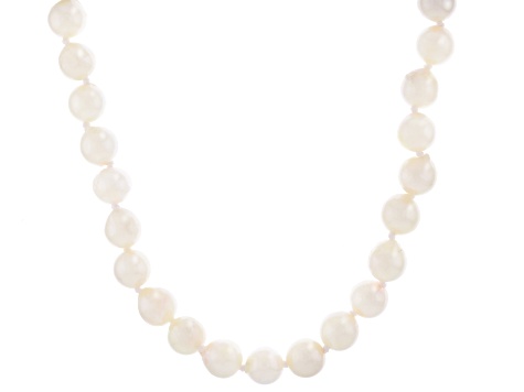 White Cultured Japanese Akoya Pearl Rhodium Over Sterling Silver 18 Inch Strand Necklace