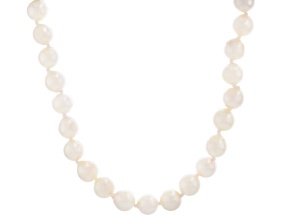 White Cultured Japanese Akoya Pearl Rhodium Over Sterling Silver 18 Inch Strand Necklace