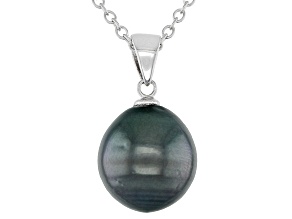 Black Cultured Tahitian Pearl Rhodium Over Sterling Silver Pendant