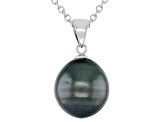 Black Cultured Tahitian Pearl Rhodium Over Sterling Silver Pendant