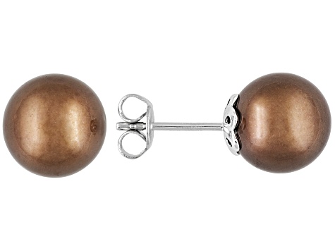 Womens Stud Earrings 9 10mm Chocolate Tahitian Pearl Silver Bpl008 Womens Stud Earrings 9 10mm Chocolate Tahitian Pearl Silver