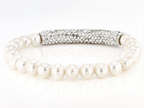 Mother and Daughter Bracelet Set White Pearls and Silver Spacer Beads - 8mm