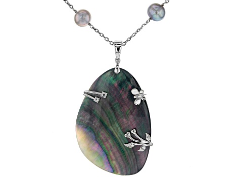 Tahitian Mother-of-Pearl Cultured Freshwater Pearl Bella Luce® Rhodium Over Silver Enhancer Necklace