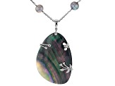 Tahitian Mother-of-Pearl, Cultured Freshwater Pearl, Cubic Zirconia Rhodium Over Silver Necklace