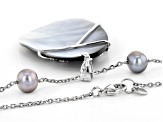 Tahitian Mother-of-Pearl, Cultured Freshwater Pearl, Cubic Zirconia Rhodium Over Silver Necklace