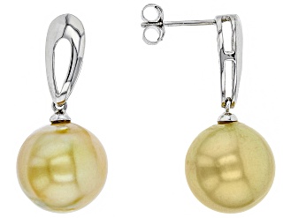 Cultured South Sea Pearl Rhodium Over Sterling Silver Earrings 12-13mm