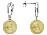 Cultured South Sea Pearl Rhodium Over Sterling Silver Earrings 12-13mm
