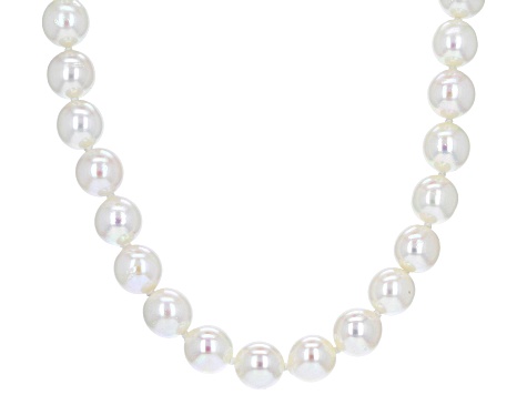 White Cultured Japanese Akoya Pearl 14k Yellow Gold Necklace 7.5-8mm ...