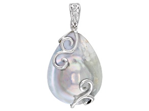 32x26mm Silver Cultured Blister Pearl Rhodium Over Sterling Silver Enhancer