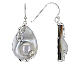 23x18mm Silver Cultured Mabe Pearl Rhodium Over Sterling Silver Earrings