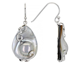 23x18mm Silver Cultured Blister Pearl Rhodium Over Sterling Silver Earrings