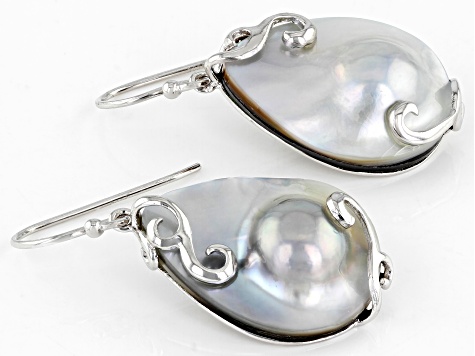 23x18mm Silver Cultured Blister Pearl Rhodium Over Sterling Silver Earrings