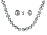9-11mm Silver Cultured Freshwater Pearl, Rhodium Over Silver 20 Inch Necklace & Stud Earrings Set
