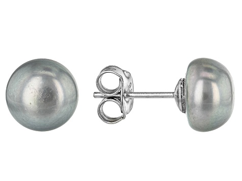 9-11mm Silver Cultured Freshwater Pearl, Rhodium Over Silver 20 Inch Necklace & Stud Earrings Set