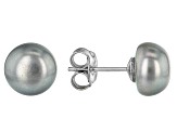 9-11mm Silver Cultured Freshwater Pearl, Rhodium Over Silver 20 Inch Necklace & Stud Earrings Set