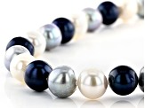 Multi-Color Cultured Freshwater Pearl Rhodium Over Silver 20 Inch Necklace Stud Earrings Set
