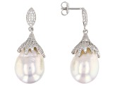 Genusis™ Cultured Freshwater Pearl & Cubic Zirconia Rhodium Over Silver Earrings