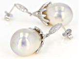 Genusis™ Cultured Freshwater Pearl & Cubic Zirconia Rhodium Over Silver Earrings