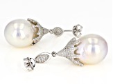 Genusis™ Cultured Freshwater Pearl & Cubic Zirconia Rhodium Over Silver Earrings