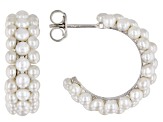 2.5-3mm White Cultured Freshwater Pearl, Rhodium Over Sterling Silver Hoop Earrings