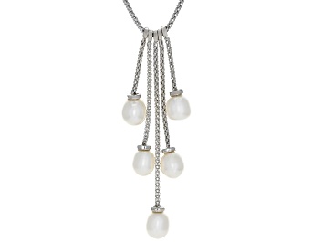 Picture of 7-7.5mm White Cultured Freshwater Pearl, Rhodium Over Sterling Silver Popcorn 18 Inch Necklace