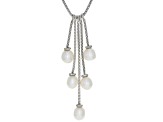 7-7.5mm White Cultured Freshwater Pearl, Rhodium Over Sterling Silver Popcorn 18 Inch Necklace