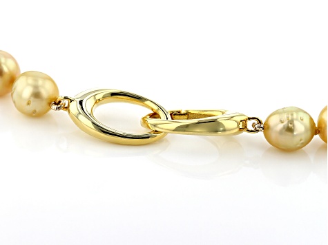 Golden Cultured South Sea Pearl, 18k Yellow Gold Over Sterling Silver 20 Inch Necklace 8-10mm