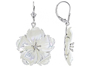 25mm White Mother-Of-Pearl Rhodium Over Sterling Silver Earrings