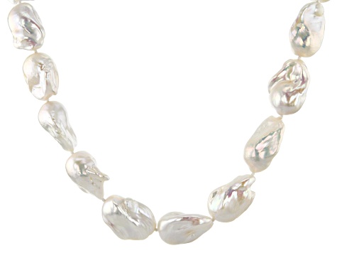 14-17mm White Cultured Freshwater Pearl, Rhodium Over Sterling Silver Necklace