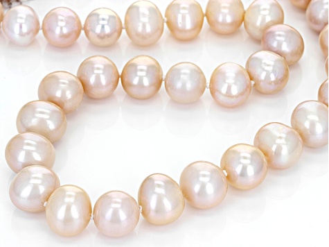 10.5-11mm Peach Cultured Freshwater Pearl Rhodium Over Sterling Silver 18 Inch Necklace