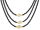 9-10mm Golden South Sea and Black Spinel 18k Yellow Gold over Sterling Silver 18 inch Necklace