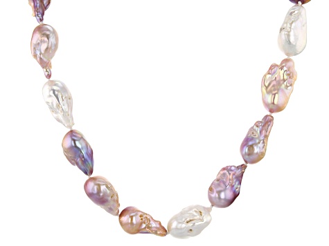 Multi Color Cultured Freshwater Pearl, Rhodium Over Sterling Silver Necklace