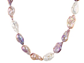 Multi Color Cultured Freshwater Pearl, Rhodium Over Sterling Silver 18 Inch Necklace 14-17mm