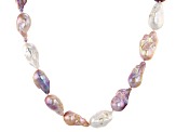 Multi Color Cultured Freshwater Pearl, Rhodium Over Sterling Silver Necklace