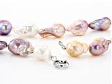 Multi Color Cultured Freshwater Pearl, Rhodium Over Sterling Silver Necklace