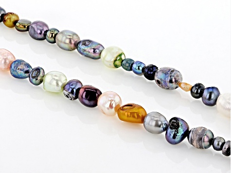 White and Multi-Color Cultured Freshwater Pearl Endless Strand 62 inch Necklace