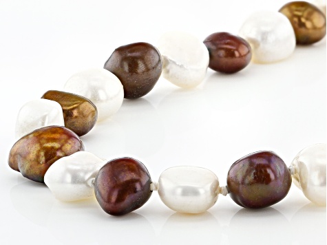 8-9mm White and Enhanced Brown Cultured Freshwater Pearl Endless Strand 62 inch Necklace