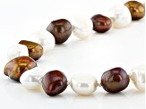 8-9mm White and Enhanced Brown Cultured Freshwater Pearl Endless Strand 62 inch Necklace