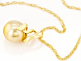 11mm Golden Cultured South Sea Pearl 18k Yellow Gold Over Sterling Silver Pendant with 18 inch Chain