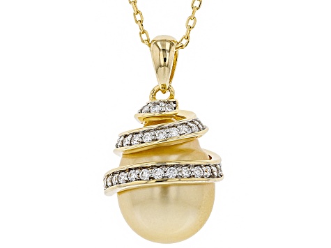 11mm Cultured Golden South Sea Pearl & Moissanite Fire® 0.45ctw Dew 18k Gold over Silver Pendant
