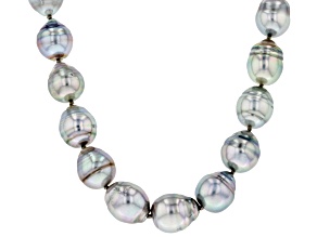 8-10mm Cultured Silver Tahitian Pearl Rhodium Over Sterling Silver 18 inch Strand Necklace