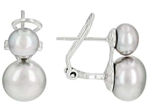 Pearl and CZ flower earrings in platinum finish 