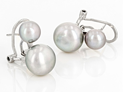 Platinum Cultured Freshwater Pearl Rhodium Over Sterling Silver Double Stud Earrings 6-9.5mm