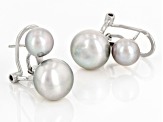 Platinum Cultured Freshwater Pearl Rhodium Over Sterling Silver Double Stud Earrings 6-9.5mm