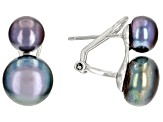 Black Cultured Freshwater Pearl Rhodium Over Sterling Silver Double Stud Earrings 6-9.5mm