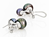 Black Cultured Freshwater Pearl Rhodium Over Sterling Silver Double Stud Earrings 6-9.5mm