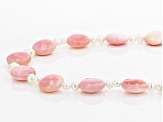 12mm Pink Conch Shell 3-3.5mm White Cultured Freshwater Pearl Rhodium over Silver 36 inch Necklace